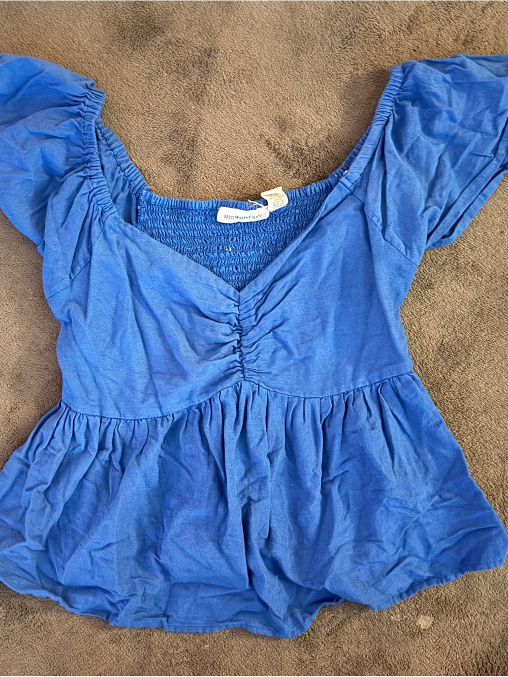Blue Smocked Peplum Tunic Top
